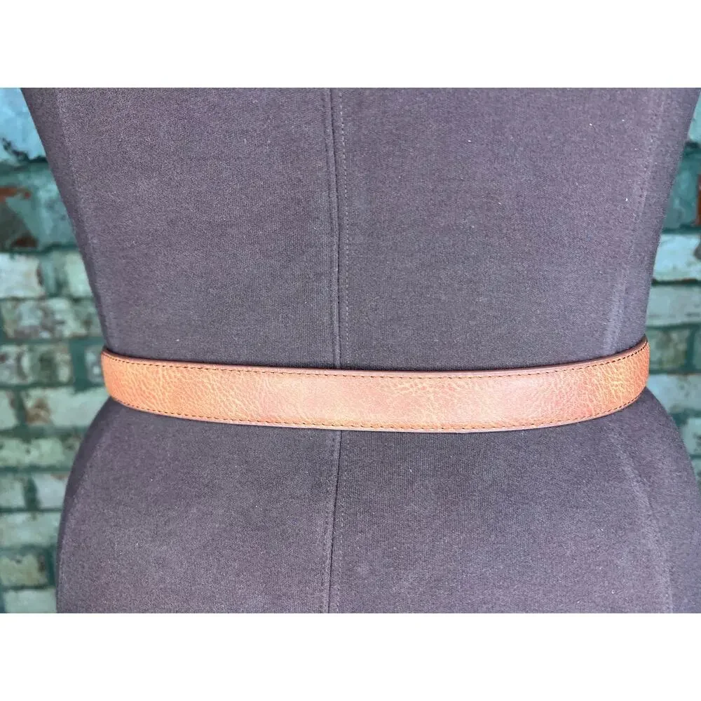 belt  vegan leather tan interlocking circles buckle gold